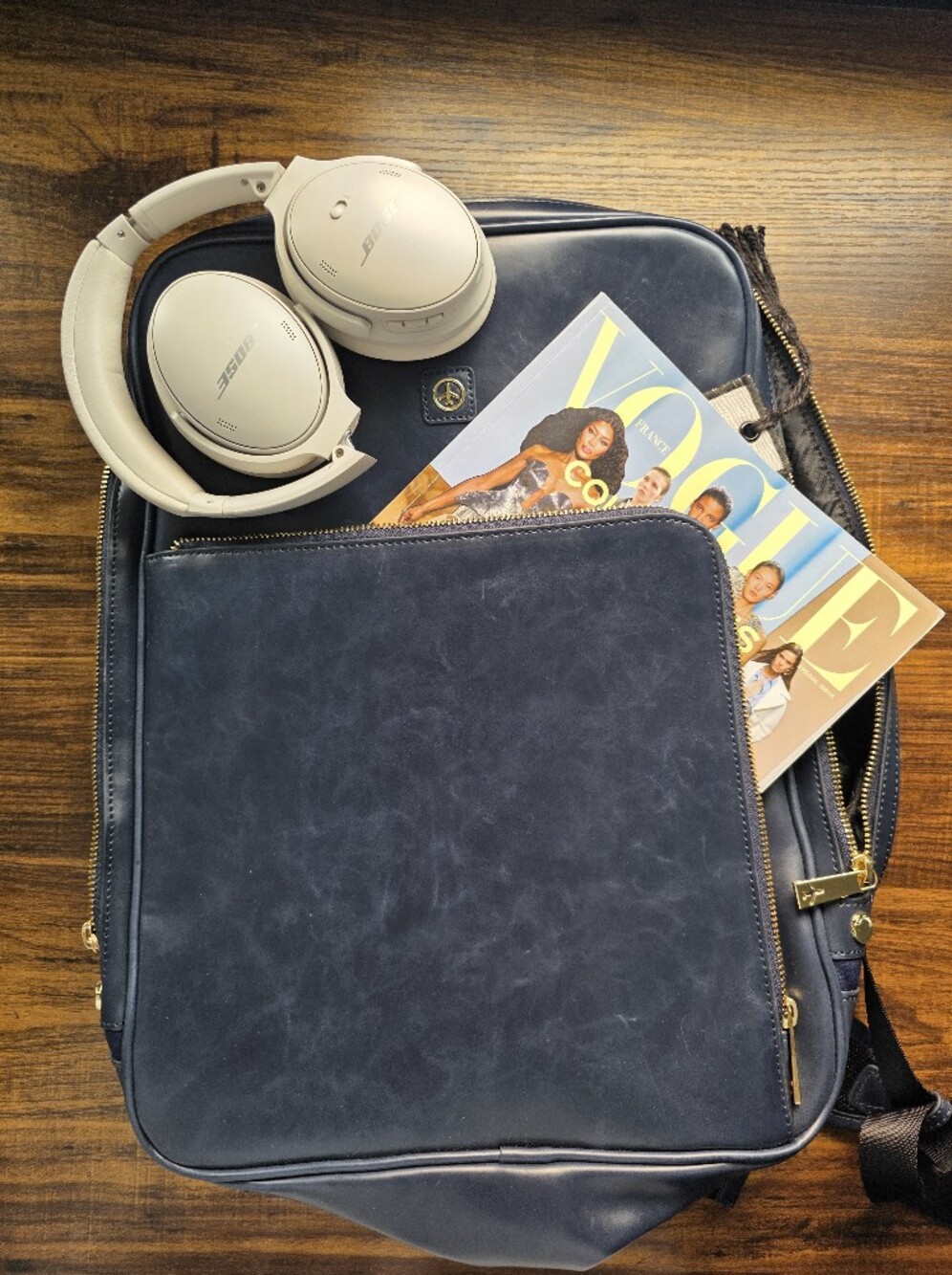 Laptop Travel Work Backpack Navy  Pouch with Front Zip Pocket